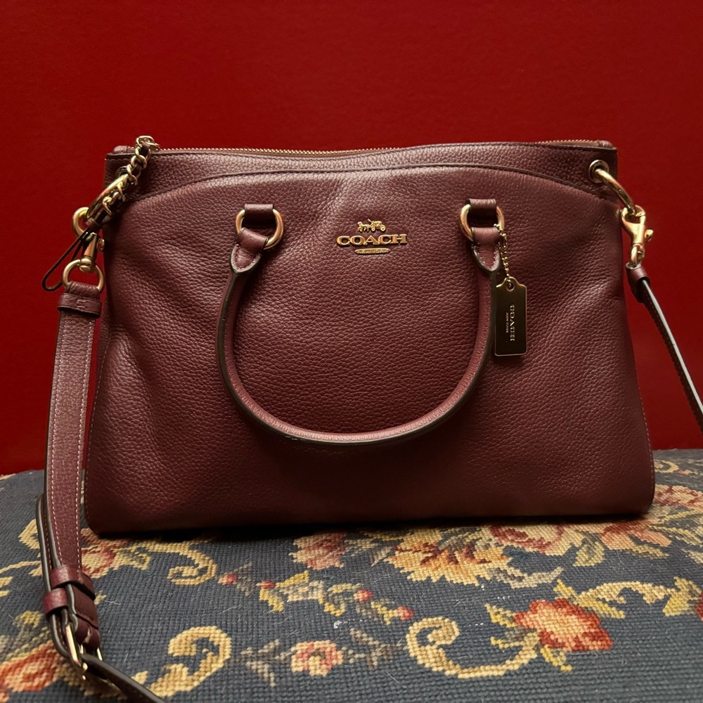 Coach Burgundy Leather Handbag, Has Small Wear on a Corner